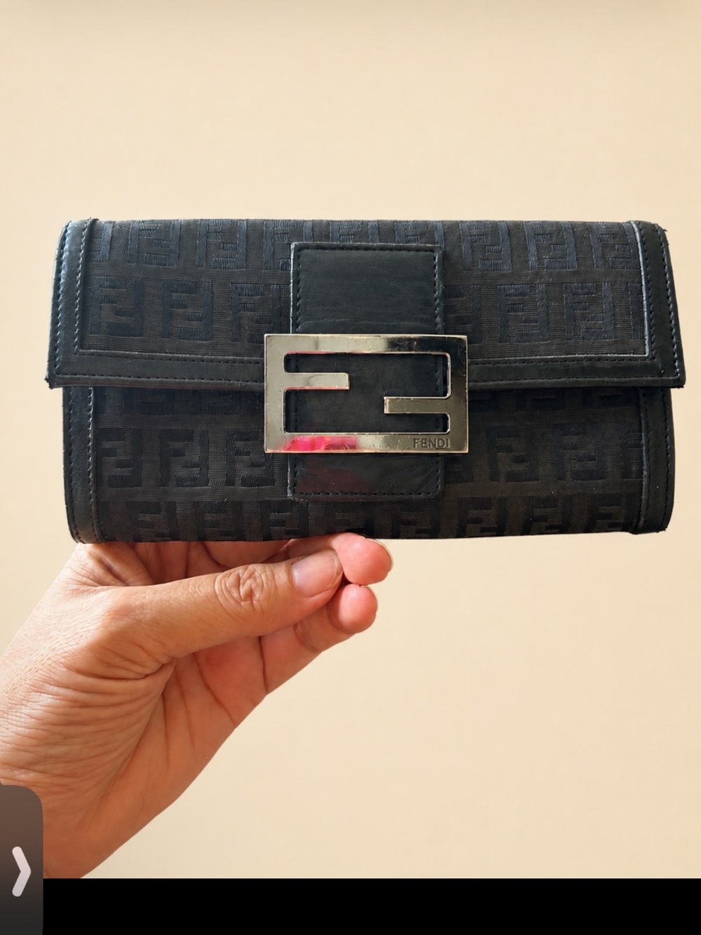 FENDI ZUCCHINO FF logo Canvas Continental Wallet GUC